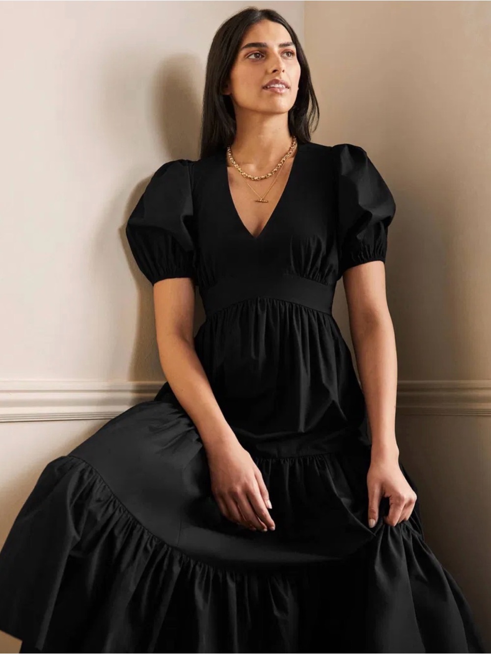 Boden Black Puff-Sleeve Tiered Maxi Dress - Picture 3 of 3